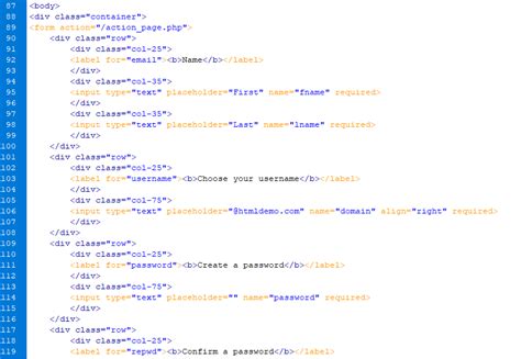 Registration Form HTML Code 的图像结果