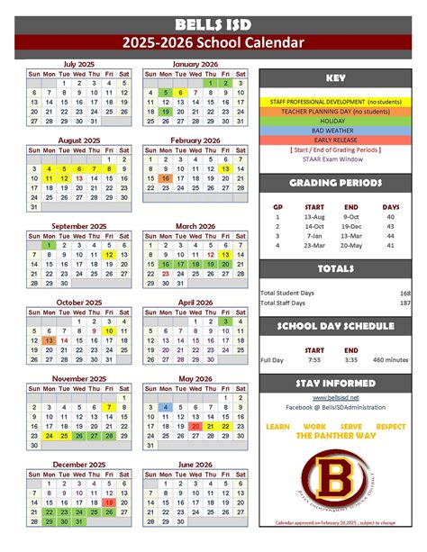 2025-2026 BISD Calendar - Bells Elementary School | Facebook