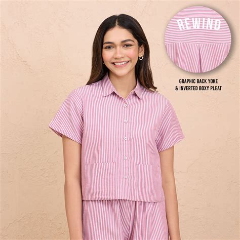 Comfy Cotton Shirt in Relaxed Boxy Fit-NYS913-Grape stripe – Nykd by Nykaa