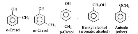 Write the aromatic structures of all isomers with the formula `C_7H_8O`.