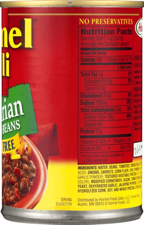 Hormel Vegetarian Chili Nutrition Facts | Besto Blog