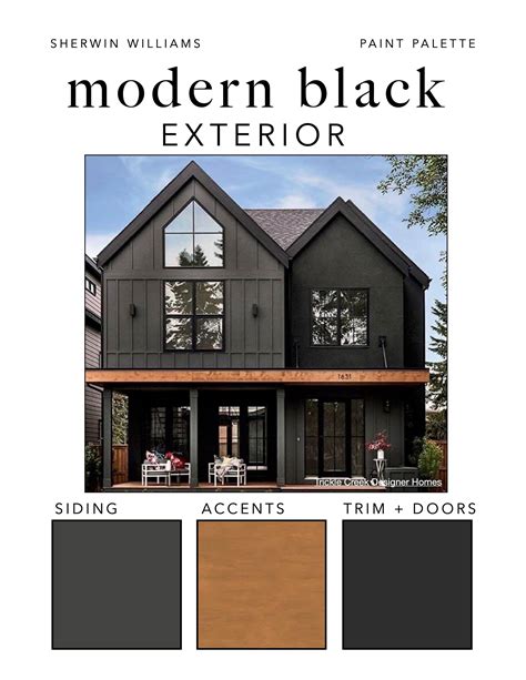 Modern BLACK EXTERIOR Paint Color Palette: Siding, Trim, Doors, Stain ...