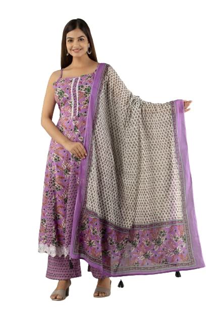 Buy OMASK Women Rayon Anarkali Sleevless Kurta with Palazzo and Dupatta ...