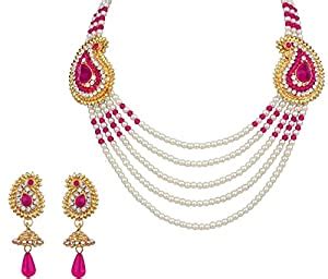 Buy SRT Indian Gorgeous Look Party Wear Jewellery Necklace Pink Pearl ...