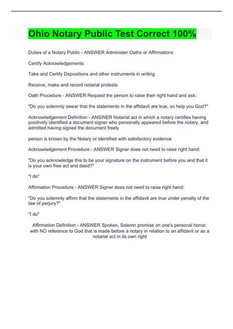 Image result for Ohio Notary Practice Test Sample