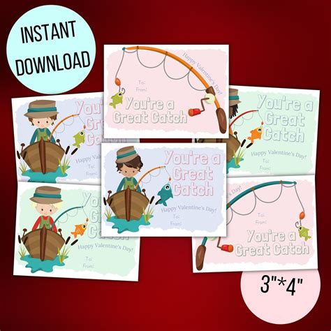 Printable Fishing Valentines Day Cards for School, Boys Classroom ...