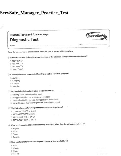 Image result for ServSafe Practice Test Answer Key