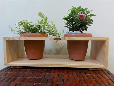 Safal Natural & Pure Wooden Rectangular Twin Pot Designer Planter Stand ...
