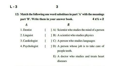 match the following one word substitute in part A in the meaning part B ...