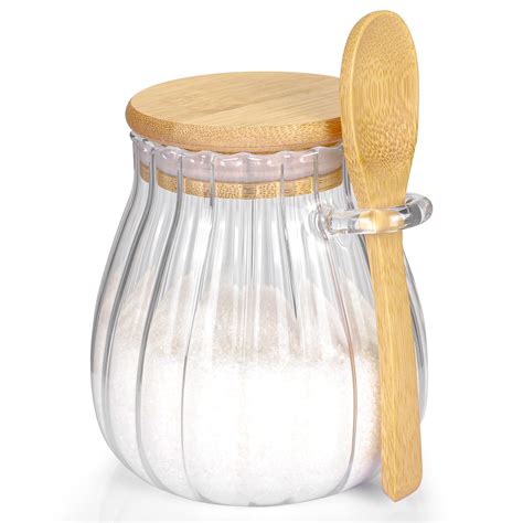 Amazon.com | holoith Sugar Container with Bamboo Lid and Spoon,15 oz ...