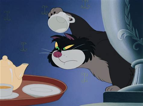 Lucifer lifts tea cup on breakfast tray when Cinderella turns around ...