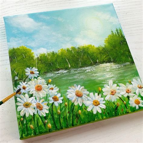 Spring flower field painting with acrylic on canvas – Artofit