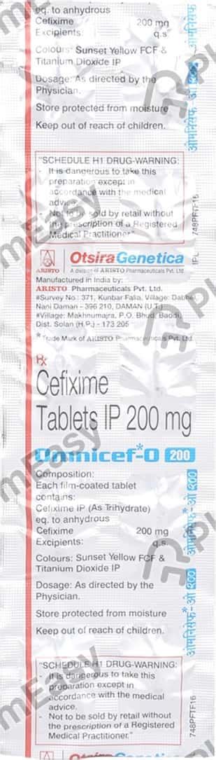 Omnicef O 200 MG Tablet (10): Uses, Side Effects, Price & Dosage ...