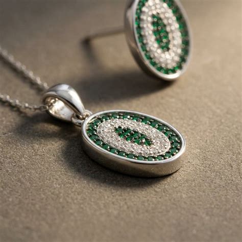 92.5 Sterling Silver Oval Circular Emerald Green and white Stone Penda ...