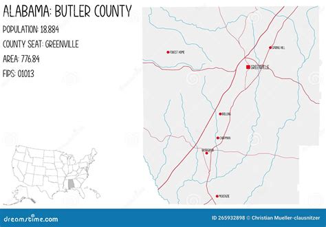 Map of Butler County in Alabama, USA. Stock Vector - Illustration of ...