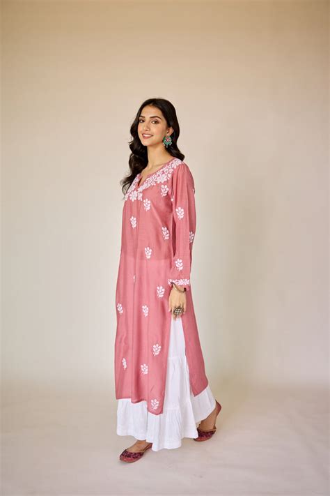 Mehjabeen Pink Muslin Hand Embroidered Chikankari Kurta