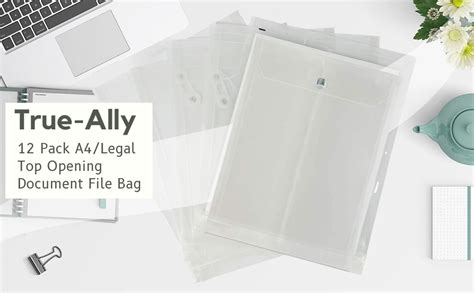 True-Ally 12 Pack A4/Legal Top Opening Document File Bag, Transparent ...