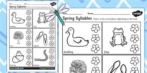 Spring Syllables Worksheets 3 (teacher made) - Twinkl