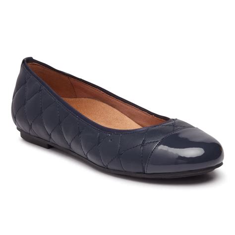 Vionic Women's Desiree Quilted Flat Navy Leather | Laurie's Shoes