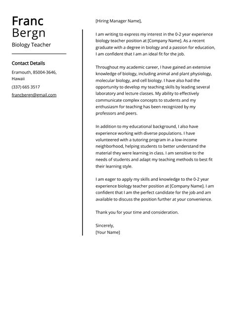 Biology Teacher Cover Letter Example (Free Guide)