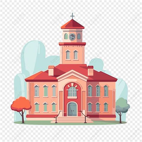 No School Clipart Flat Cartoon Image Of School Building With Clock ...