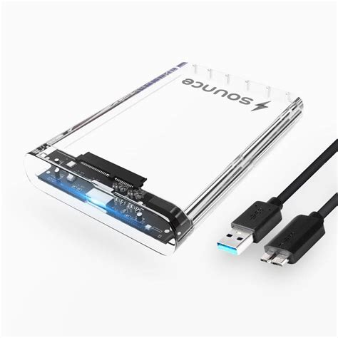 sounce SATA SSD Enclosure Transparent Case, USB 3.0 to SATA Tool 2.5 ...