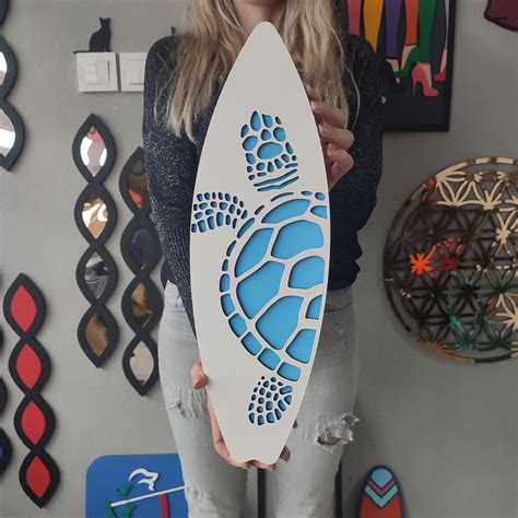Surfboard Wall Art, Turtle Patterned Surfboard, Sea Turtle, Surfboard ...