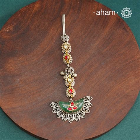 Noori Two Tone Silver Maang Tikka – aham jewellery | handcrafted silver ...