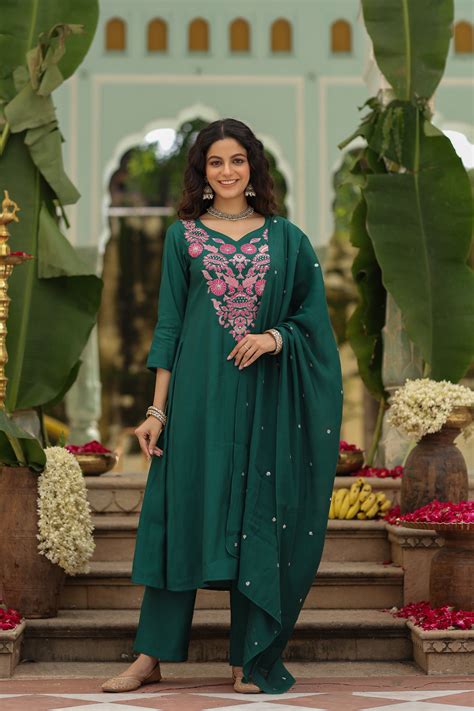 Buy Women's Embroidered A Line Kurta Set Online in India | Anayna