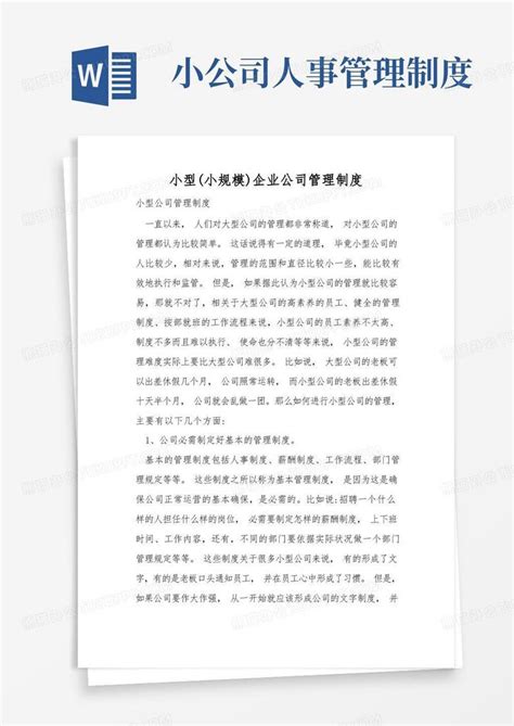 小型(小规模)企业公司管理制度Word模板下载_熊猫办公