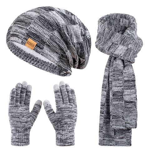 REDESS Men's Winter Beanie Hat Scarf & Glove Sets for Adult,Knit ...