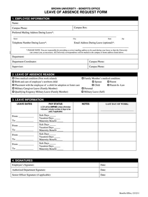 2011-2026 Brown University Leave of Absence Request Form - Fill Out ...