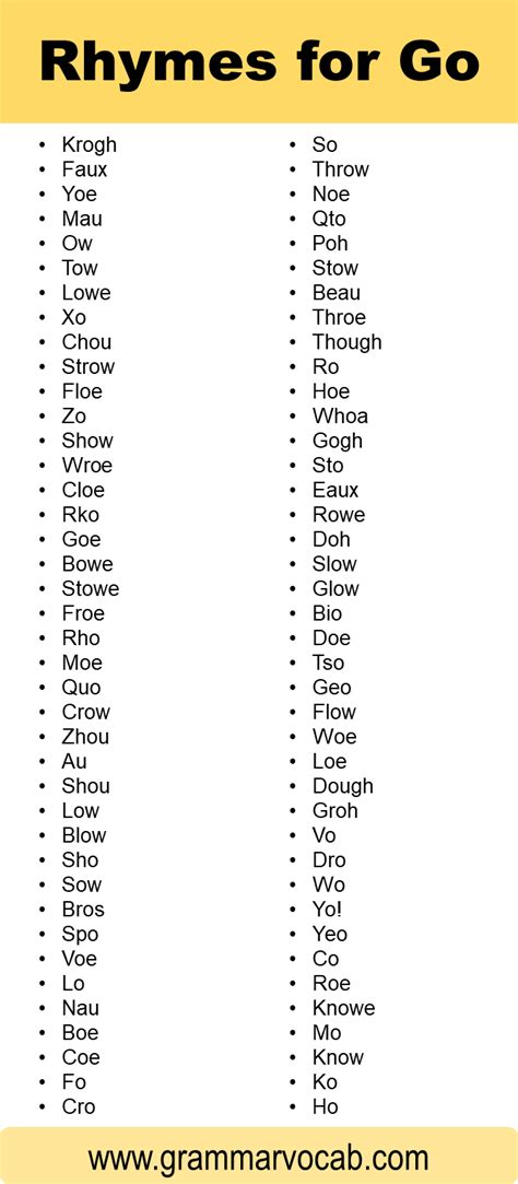 Words That Rhyme With Go - GrammarVocab