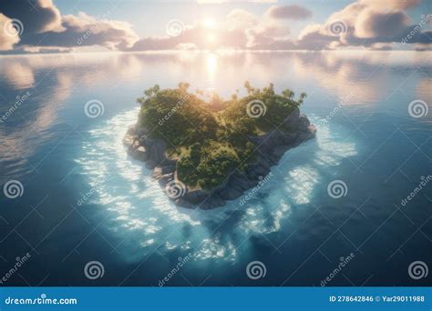 Island in the Shape of a Heart in the Ocean. AI Generative Stock ...
