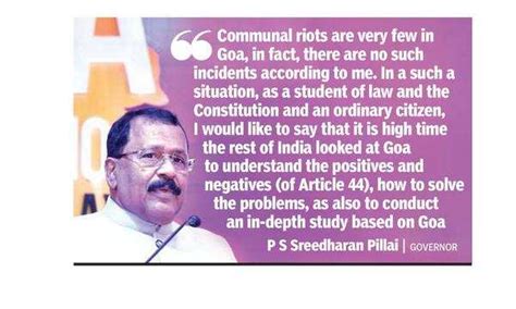 Goa can be case study for common civil code: Governor P S Sreedharan ...