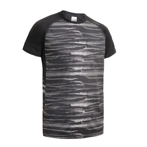 FTS 120 Fitness Cardio Training Slub T-Shirt - Black/Grey Print