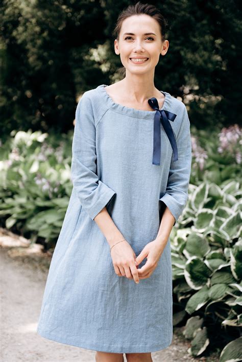 Blue Linen Dress by Lemuse, French Dress, Fall Style, Mid Century ...