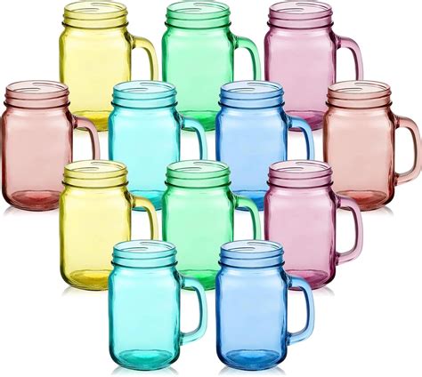 Amazon.com: Zhehao 12 Pcs Colored 16 oz Mason Jars Mugs with Handle ...