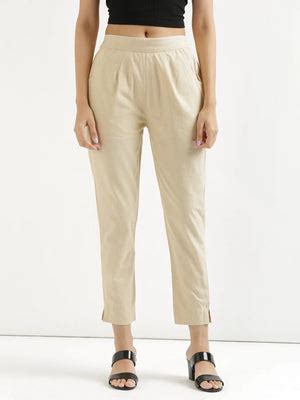 Beige Cotton Trouser For Women | Solid Regular Fit | सादा /SAADAA