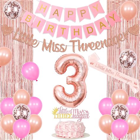 Amazon.com: JOYMEMO Rose Gold Little Miss Threenager Birthday ...