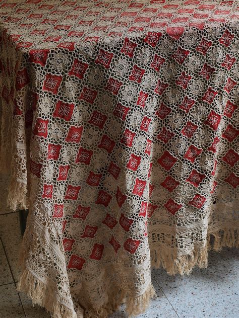 繊細かぎ針編み テーブルセンター 160cm×170cm 花柄クロシェレース モチーフ ボーホースタイル ジプシー カーテンにも ヴィンテージ ...