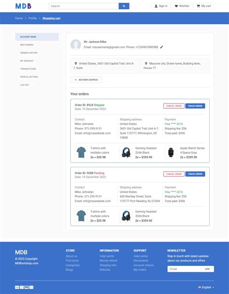 Bootstrap eCommerce User Account - free templates