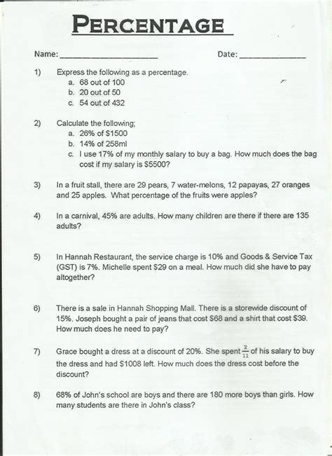 Percent Word Problems 6 Worksheets - Worksheets Library