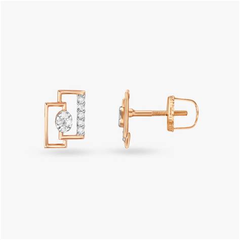 Geometric Allure Gold and Diamond Stud Earrings