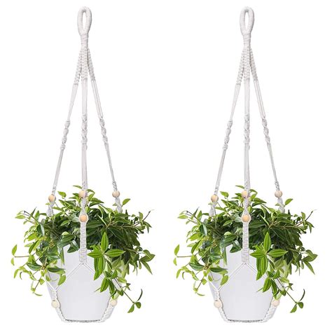 SQOIKOS 2 Pack No Tassle Macrame Plant Hanger Indoor Outdoor Hanging ...
