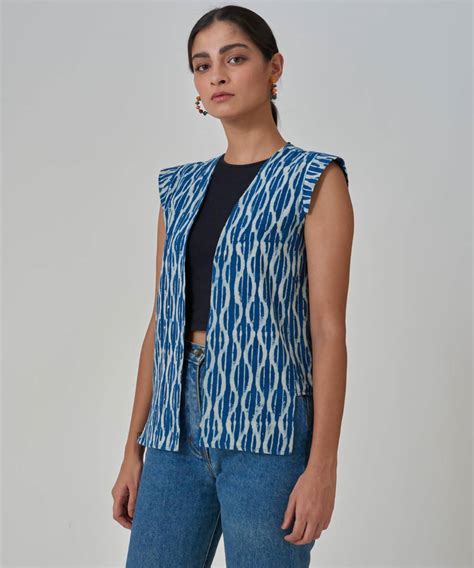 Handblock Printed Indigo cotton Reversible Short Jacket – GoSwadeshi