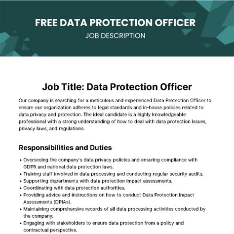Free Data Protection Officer Job Description Template to Edit Online
