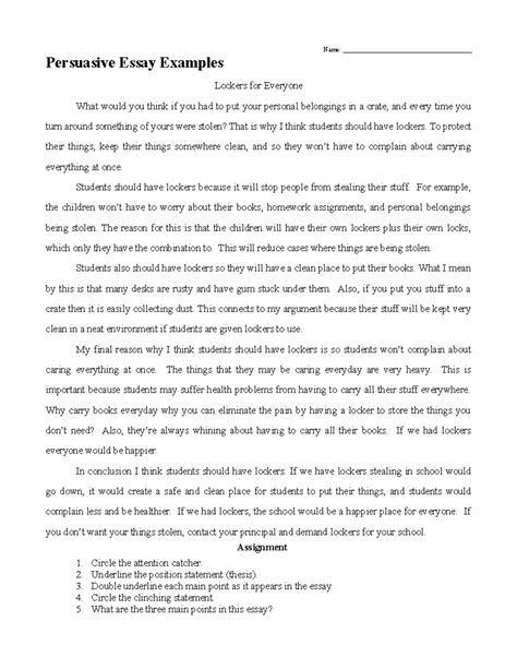 Essay example - Name: ______________________________________ Persuasive ...