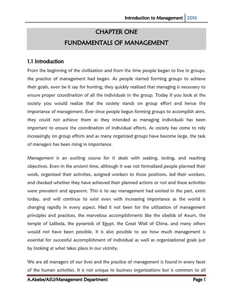 Introduction to Management - CHAPTER ONE FUNDAMENTALS OF MANAGEMENT 1 .1 Introduction From the ...