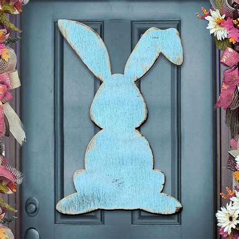 Blue Bunny Rabbit Easter 24-Inch Handcrafted Wooden Door Decor by G ...